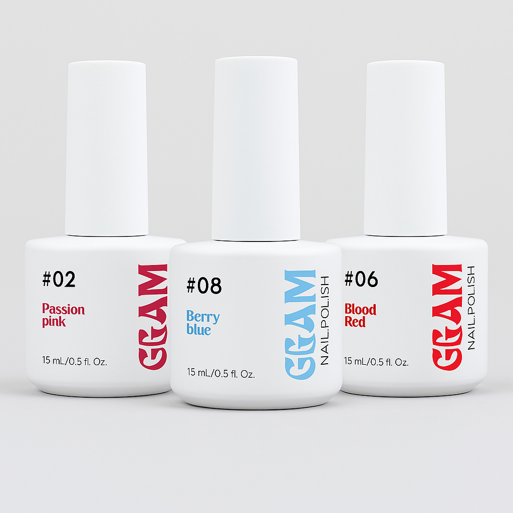 Glam Nail Polish Bundle – Passion Pink, Berry Blue & Blood Red (3 Shades)