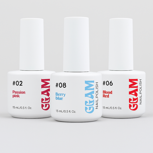 Glam Nail Polish Bundle – Passion Pink, Berry Blue & Blood Red (3 Shades)
